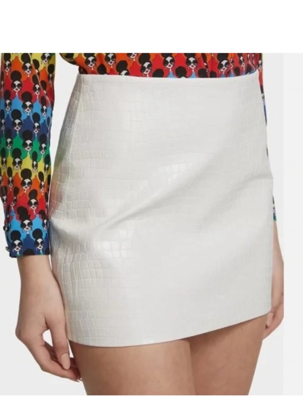 a new day White Croc-Texture Vegan Leather Mini Skirt